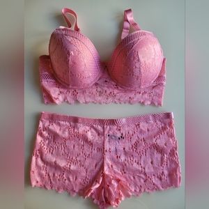 Kiss & Tell Bubble Gum Pink Lace Bra and Panty Set